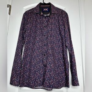 Soul of London Men’s Button-Up Shirt 16.5 Navy Floral Print Modern Fit